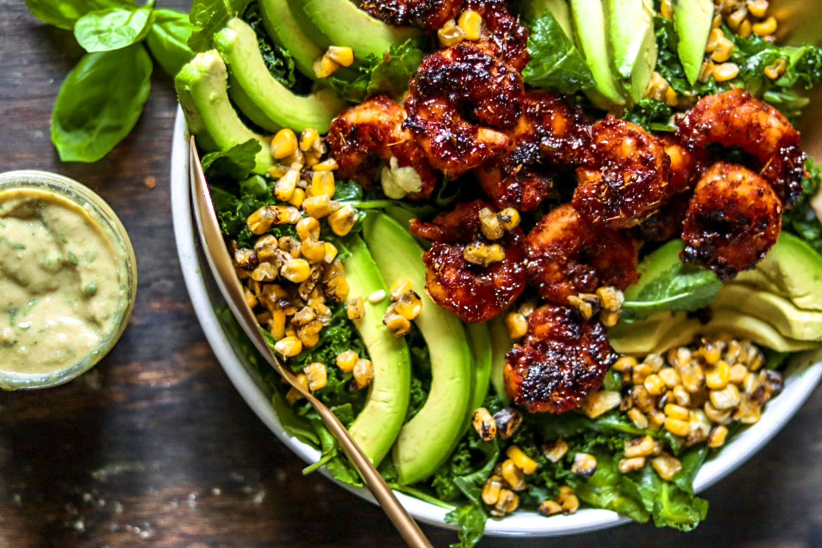 hot honey blackened shrimp caesar salad
