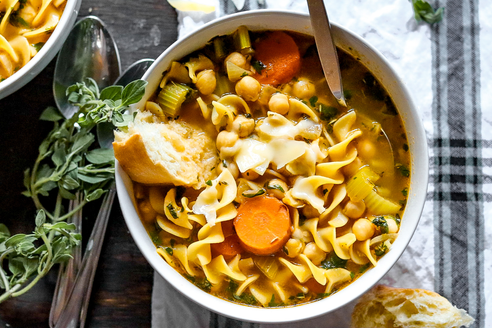 comforting classic chickpea noodle soup