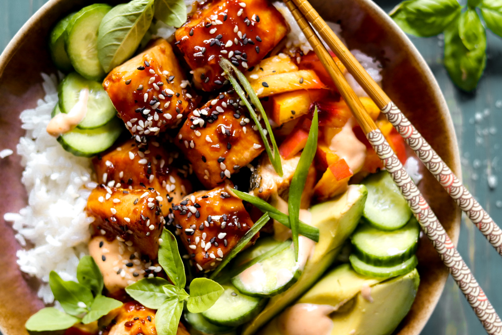 crispy sesame salmon bowls