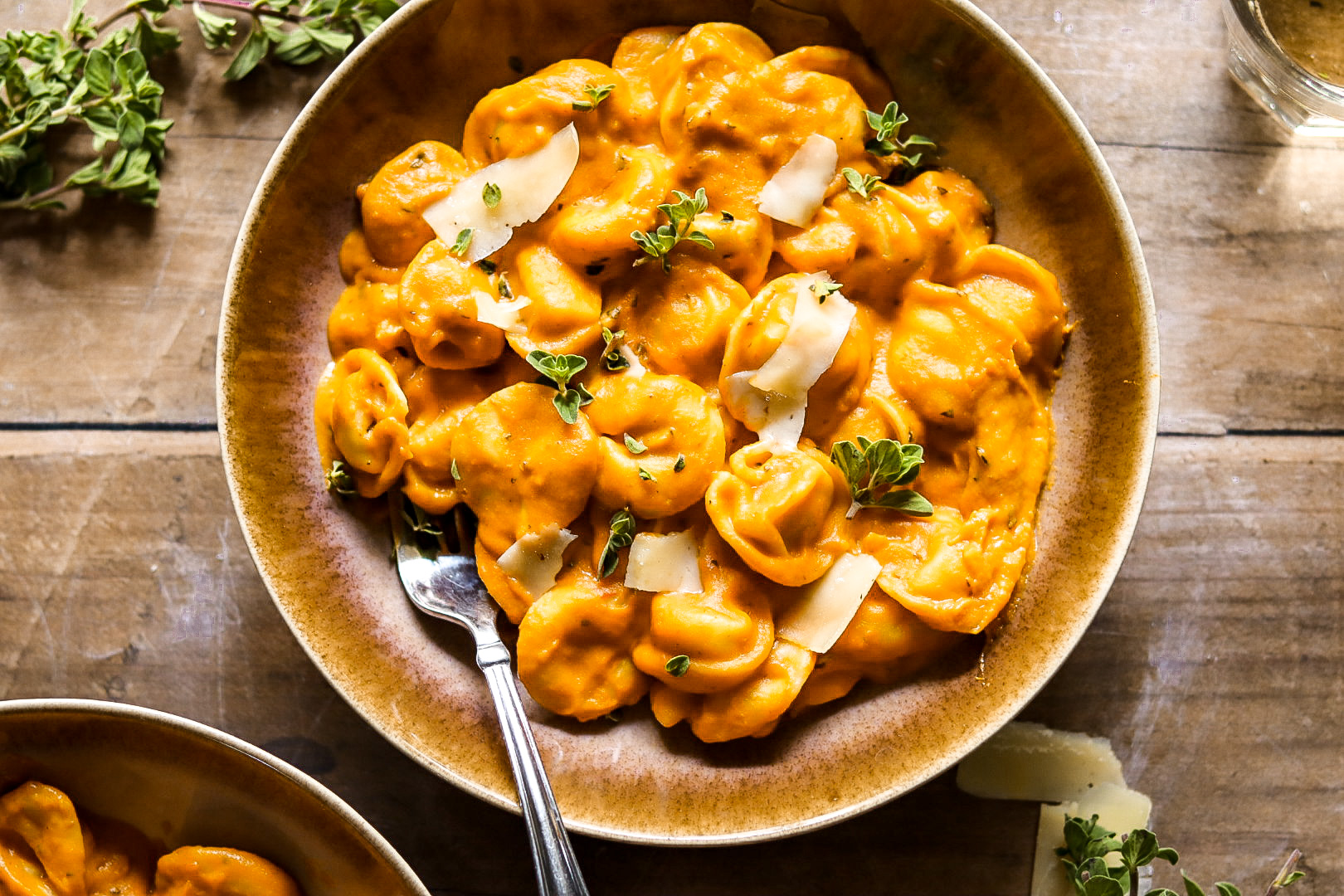 creamy white wine pumpkin tortellini