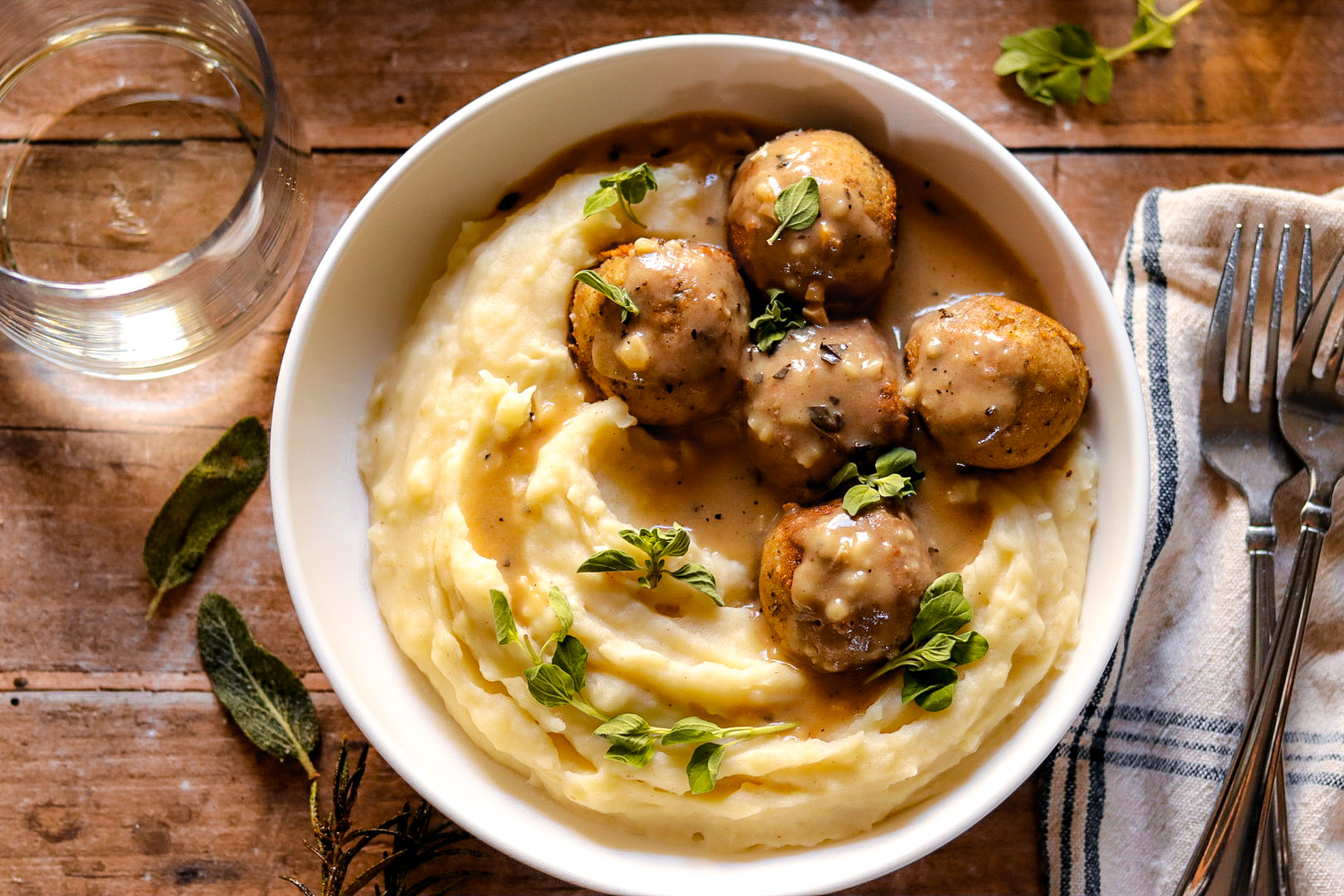 sage parmesan chickpea meatballs with white wine gravy