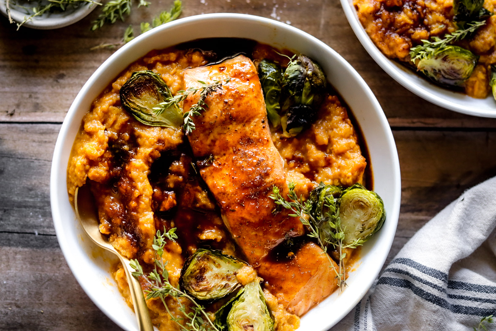 bourbon brown sugar salmon with mashed sweet potatoes