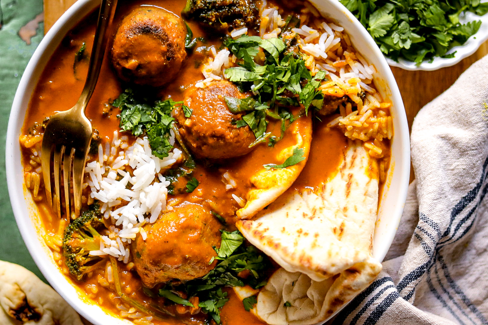 coconut cilantro curry "meatball" and rice soup