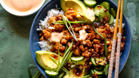 spicy sesame orange tempeh bowls – The Foul-Mouth Gourmet