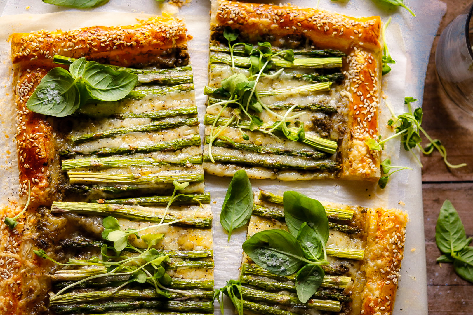 asparagus gruyere tart with pesto