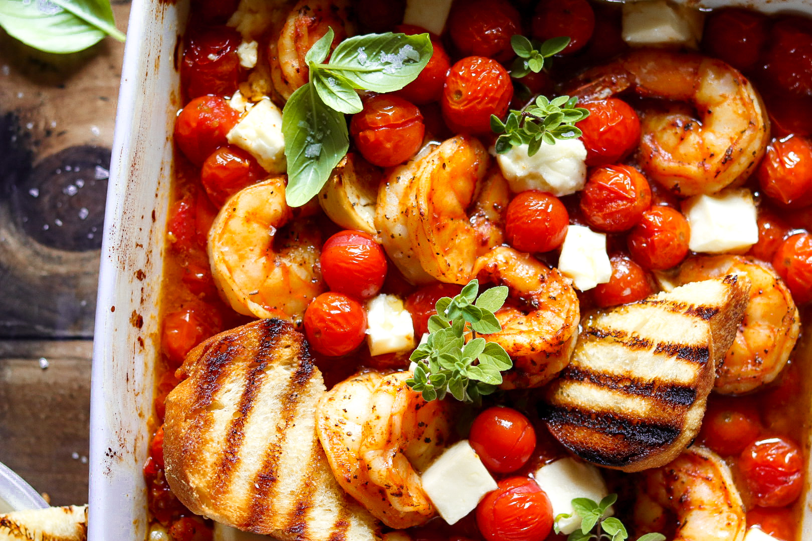 one pan baked tomato feta shrimp