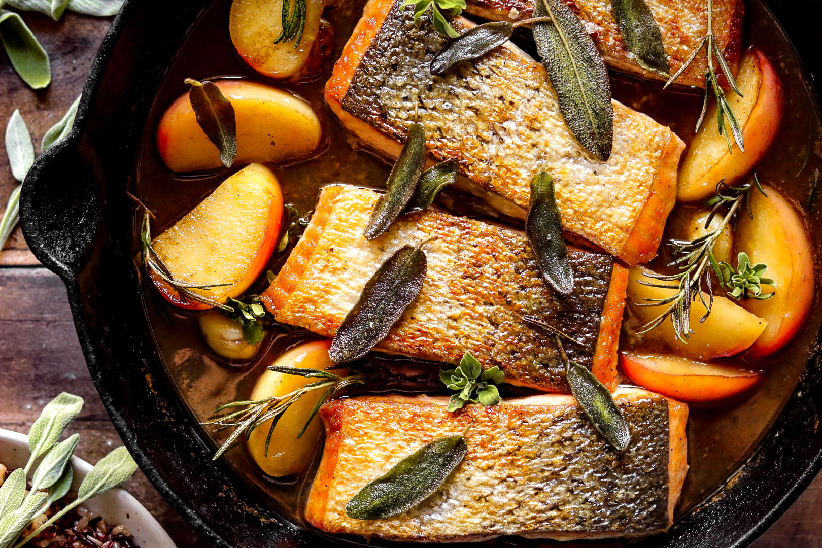 sage butter cider glazed salmon