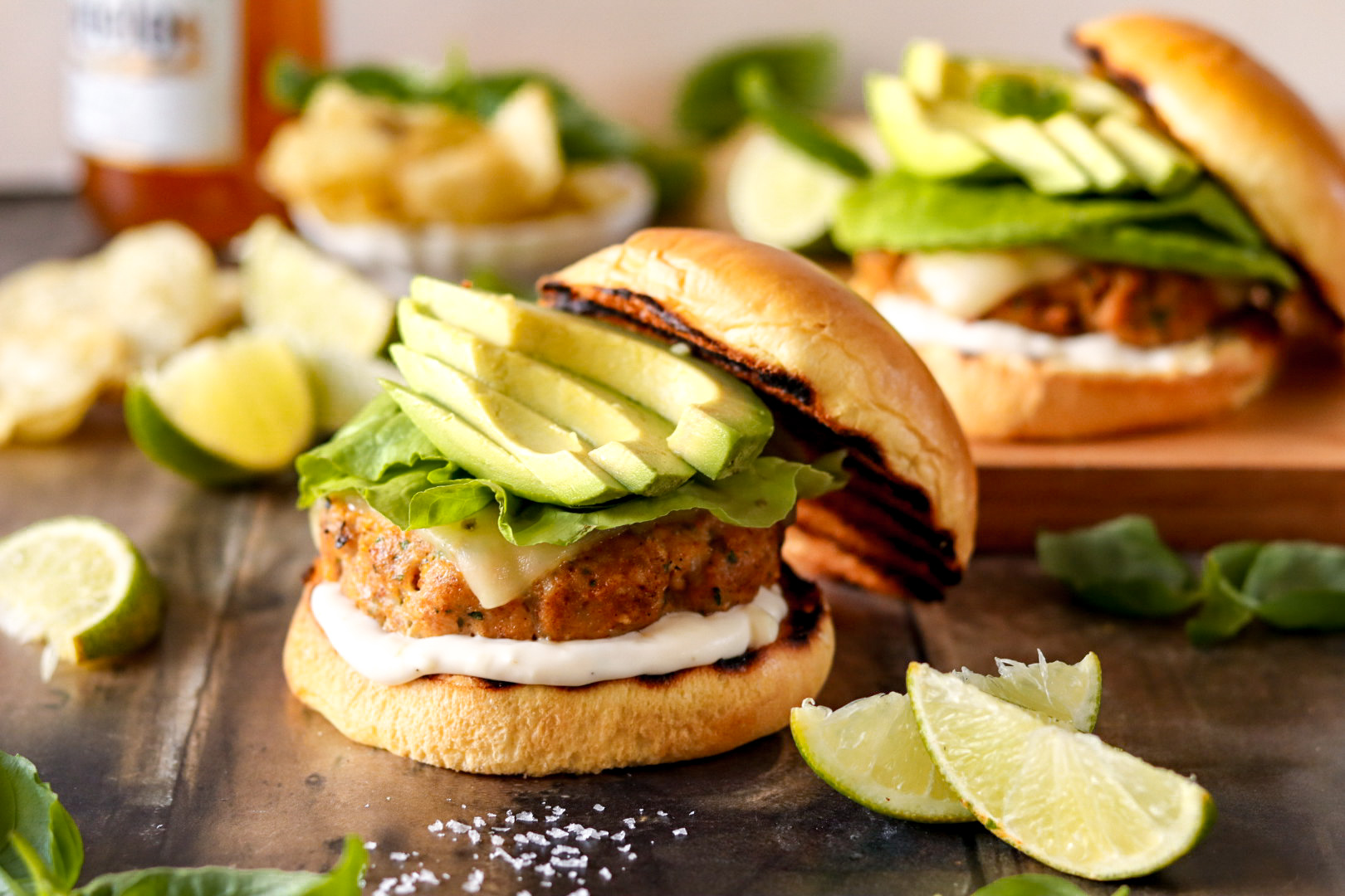 grilled chili lime mahi burgers with garlic sauce