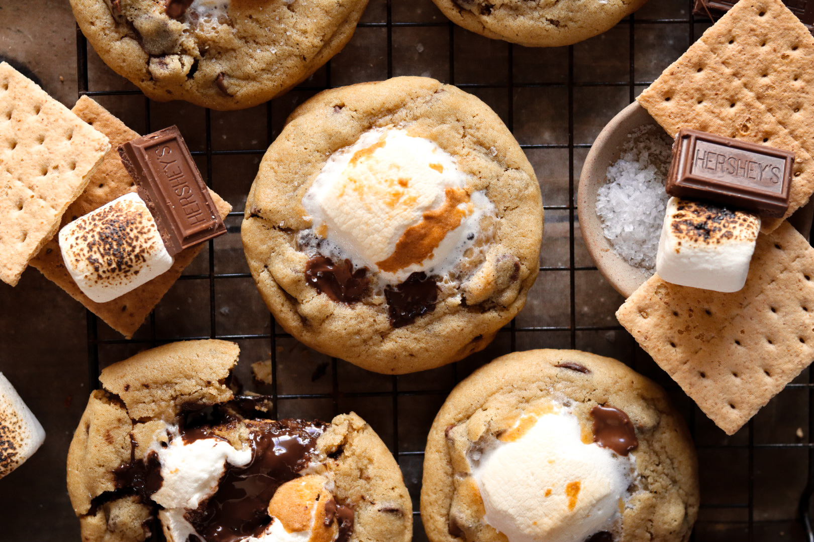giant gooey stuffed s'mores cookies